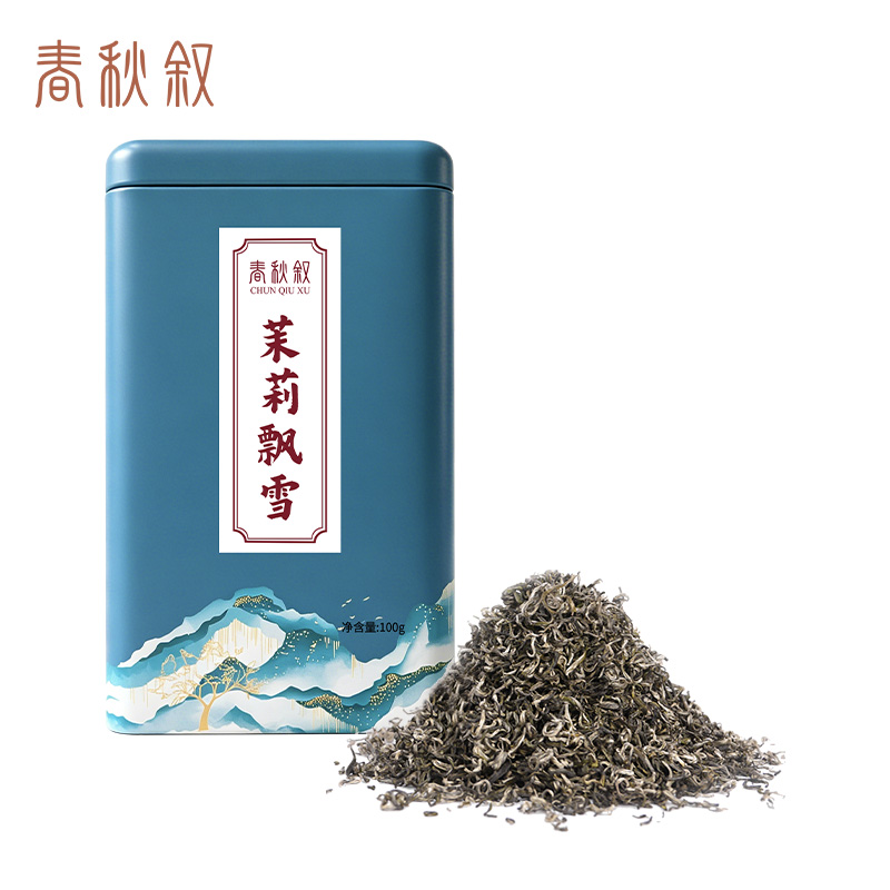 春秋叙 茉莉花茶 茉莉飘雪 一级100g 罐高清大图