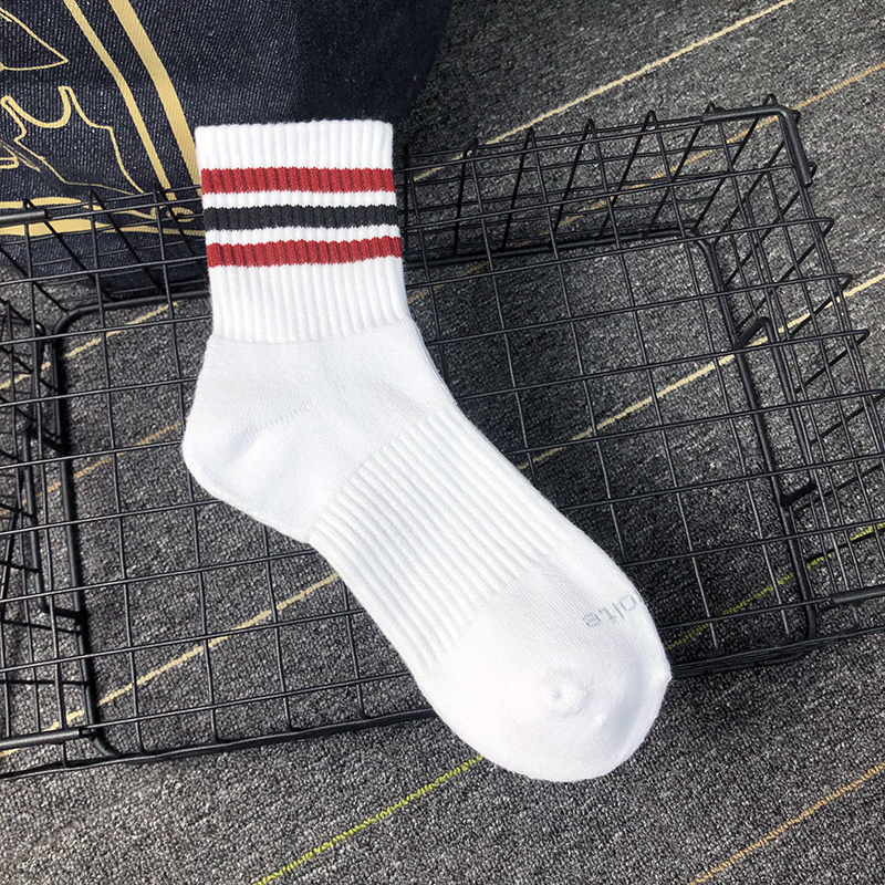 盛世尼曼佐印男士棉加厚条纹棉精英篮球运动吸汗中长筒毛巾底白袜子潮