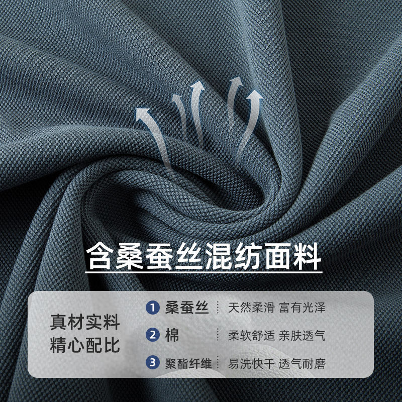 恒源祥桑蚕丝短袖套装男夏季新款翻领polo衫短裤两件套休闲运动装高清大图