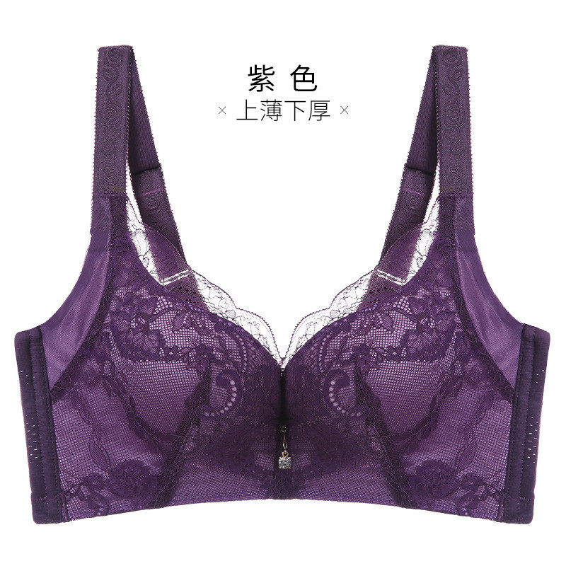 内衣蕾丝文胸小胸加厚内衣无钢圈聚拢3/4罩杯v型可拆卸双肩带文胸罩