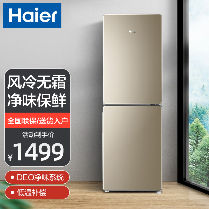 海尔(Haier)190升双门冰箱 风冷无霜 节能家用电冰箱 两门冰箱 家用小冰箱BCD-190WDPT
