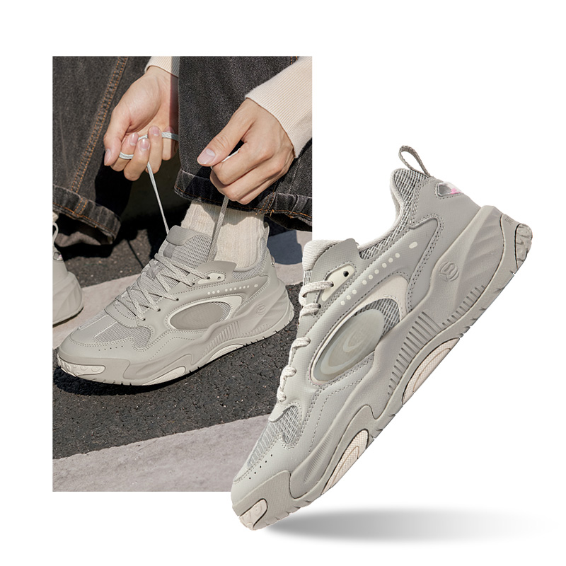 锦程4.0丨361°男鞋运动鞋新款透气休闲鞋网面鞋厚底板鞋男 浮石色/莲子白 40码