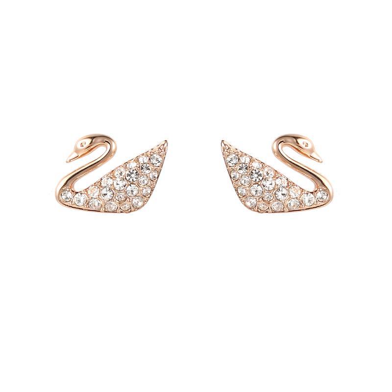 SWAROVSKI 施华洛世奇 玫瑰金色Swan Mini 女士天鹅耳钉 5144289 送恋人 人造水晶