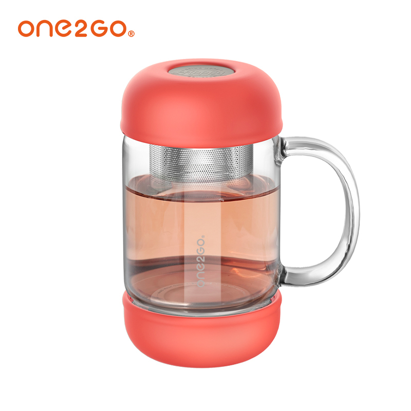 ONE2GO 玻璃杯女士泡茶杯花茶杯茶水分离杯办公室耐热玻璃茶水杯子