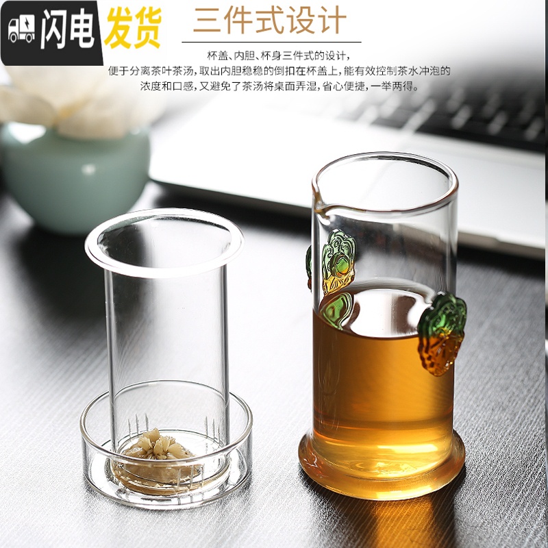 三维工匠耐热玻璃红茶泡茶器家用过虑双耳杯花茶壶冲茶器大号功夫茶具套装 玻璃双耳泡茶壶+6个玉兰杯高清大图