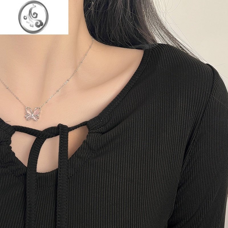 JiMi十里间[蝴蝶少女]甜美可爱紫眼效果项链百搭少女银色锁骨链