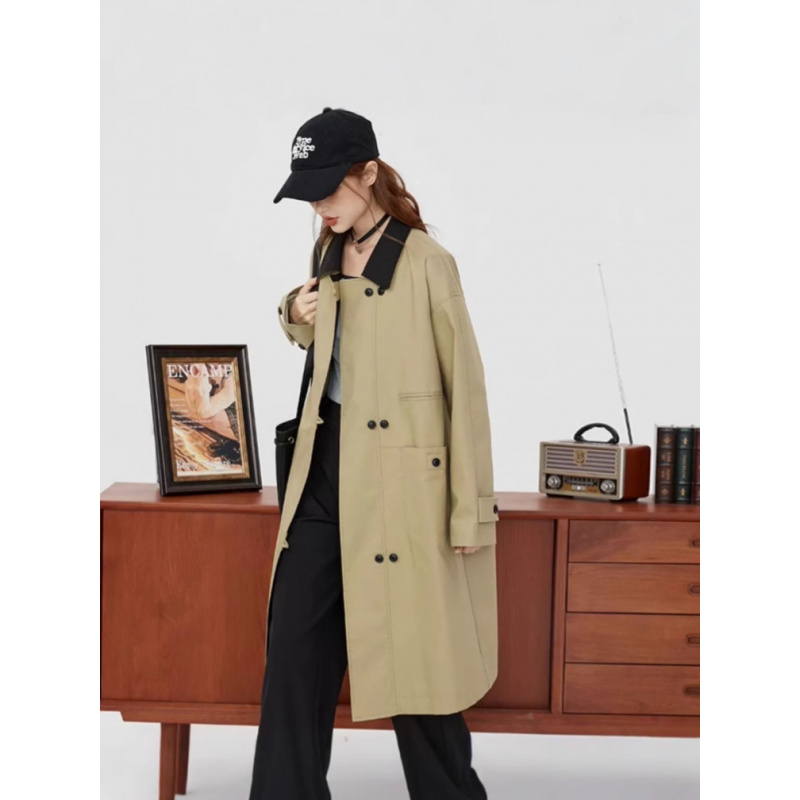年春秋季新款中长款风衣女高级感宽松休闲撞色领时尚显瘦外套