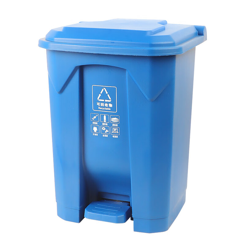 老管家 正方形垃圾桶翻盖垃圾桶 [蓝色 带脚踏 80L]高清大图