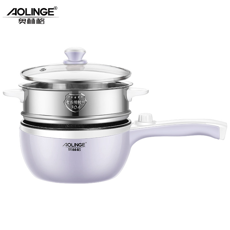 奥林格(AOLINGE)H-R16炒菜宿舍学生煮面小电锅火锅家用电煮锅小功率迷你1-2人电热锅1.5L香芋紫不粘带蒸笼