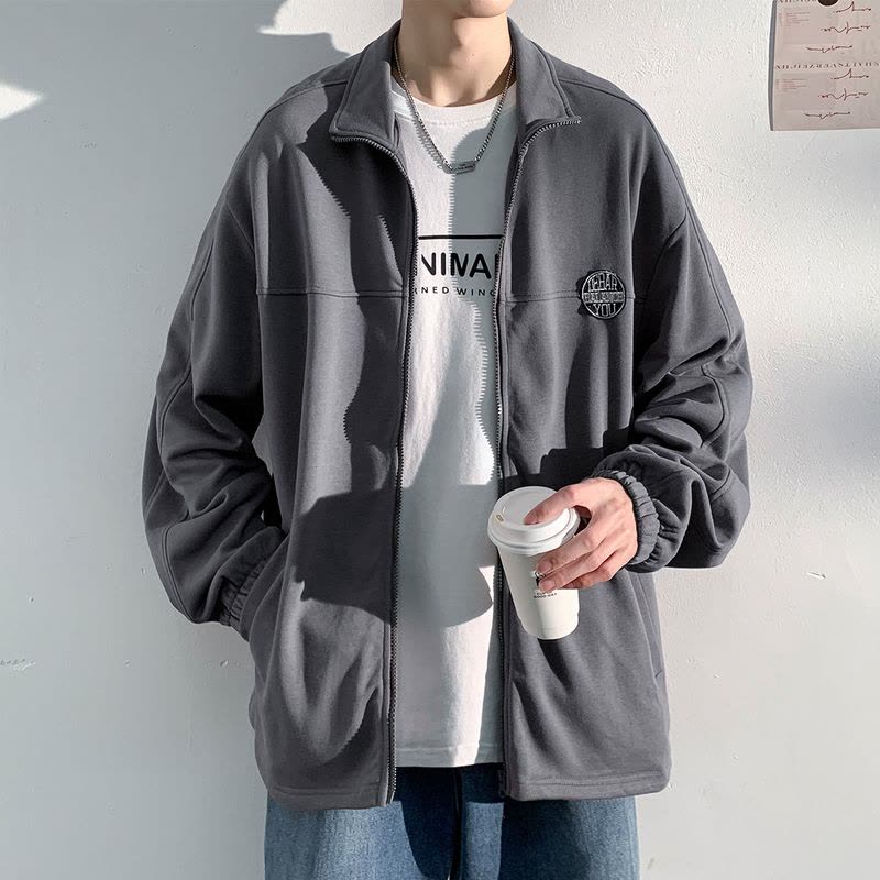 [2.5折价117元]唐狮男士外套男外套男款外套春上新男净色立领左胸贴标外套图片