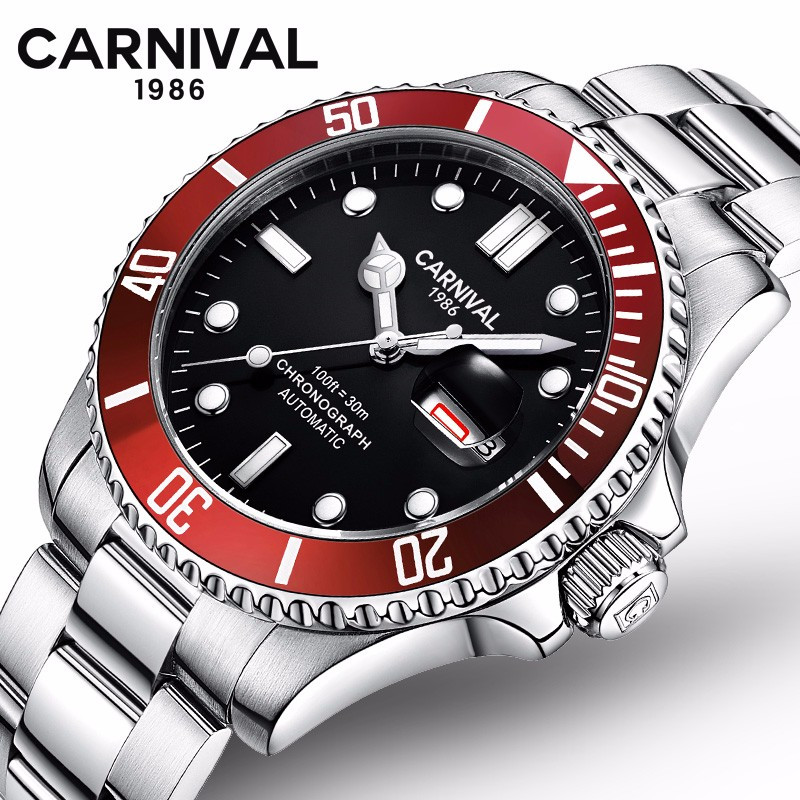 正品嘉年华carnival手表新款男士全自动机械表 男表休闲双日历夜光