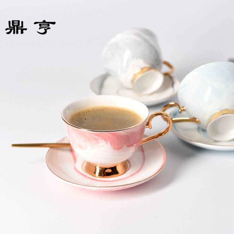 鼎亨北欧风简约大理石纹金边陶瓷咖啡杯碟英式创意下午茶花茶杯红