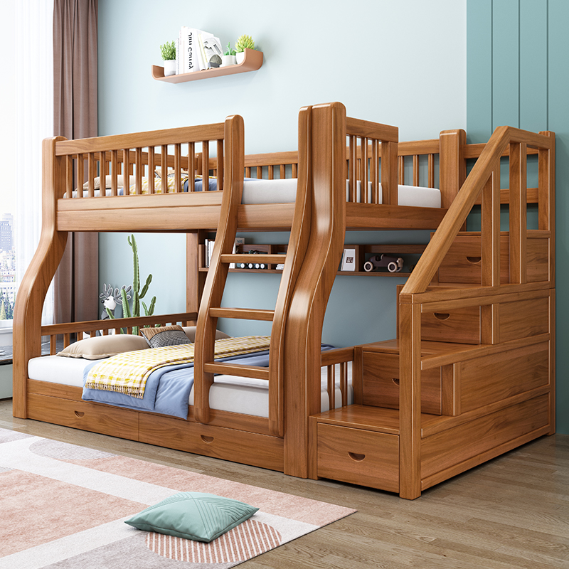 儿童床子母床上下床铺木双层床高低床全实木多功能胡桃木双人床成年