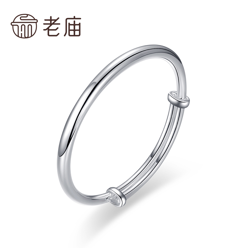 老庙黄金 足银空心光圈手镯