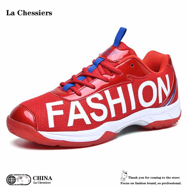 La Chessiers户外羽毛球鞋男鞋新款情侣鞋女士鞋子透气防滑低帮运动鞋 红色 36码