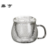鼎亨玻璃茶具锤纹加厚耐热玻璃过滤办公室大号泡茶杯子带盖花茶茶
