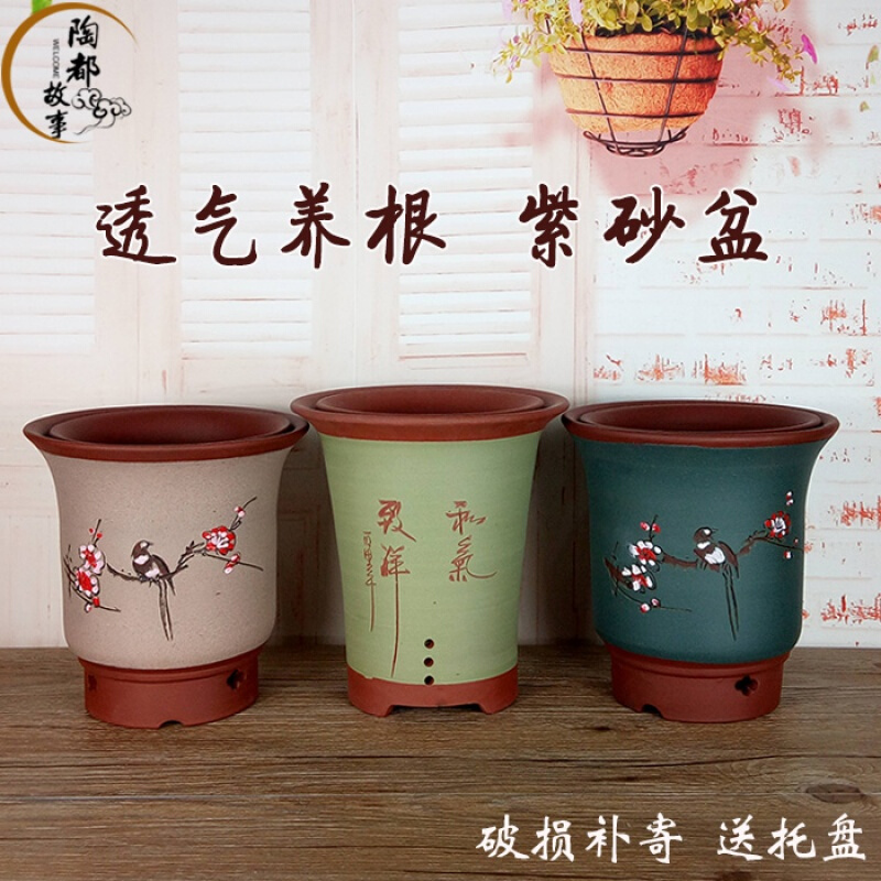 宜兴紫砂兰花盆透气君子兰花盆陶瓷兰花花盆紫砂盆花盆