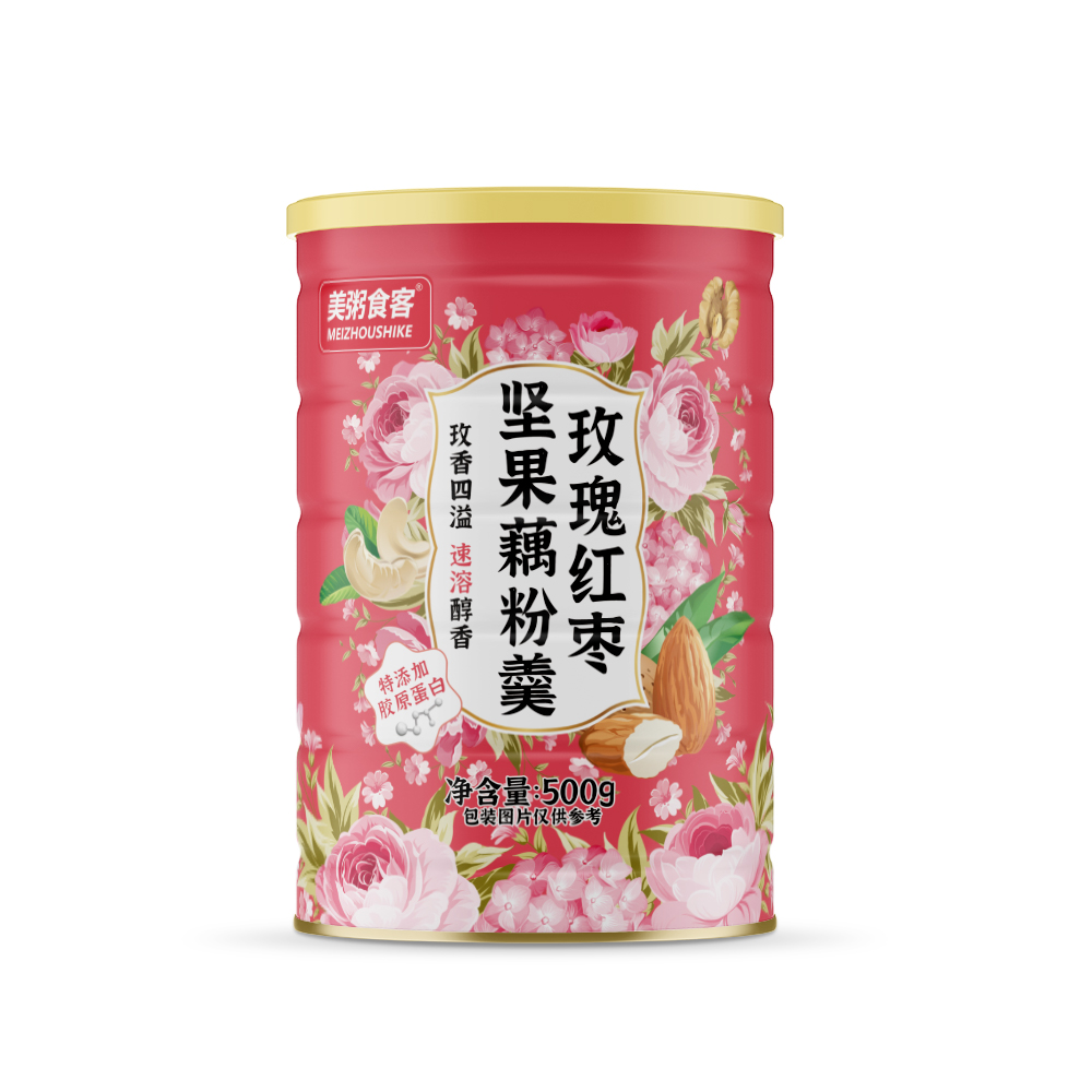 美粥玫瑰红枣坚果藕粉羹500g/罐 玫瑰藕粉速溶藕粉早餐冲饮高清大图