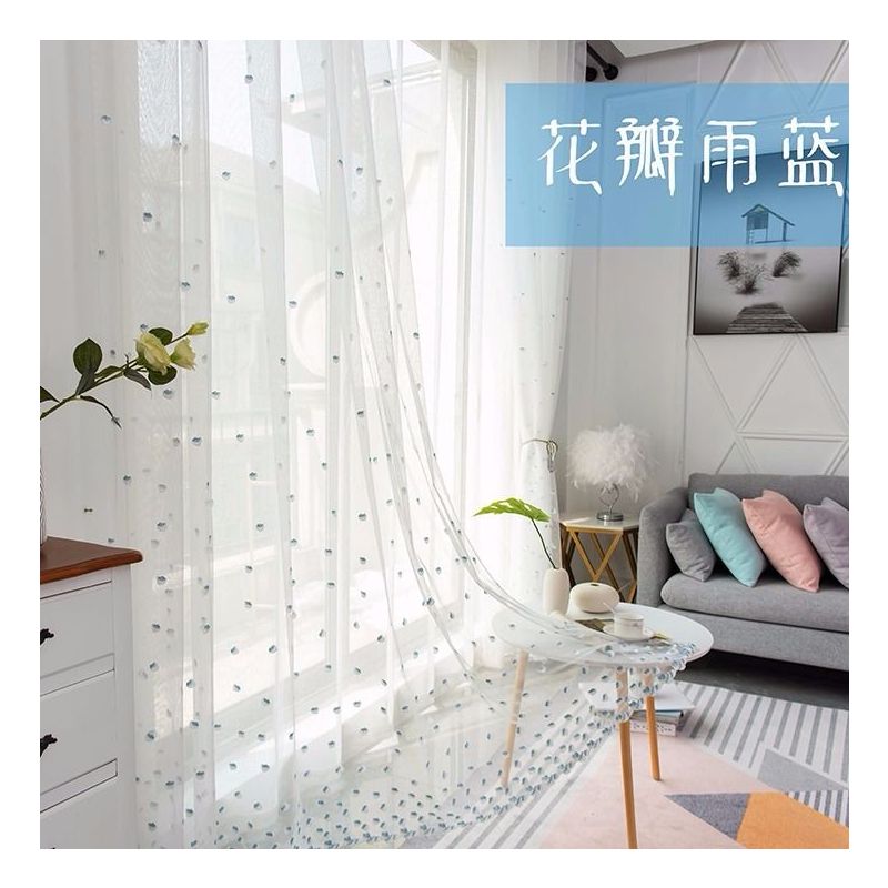 窗帘纱帘特价北欧风羽毛花瓣窗帘布成品窗纱卧室客厅飘窗防蚊
