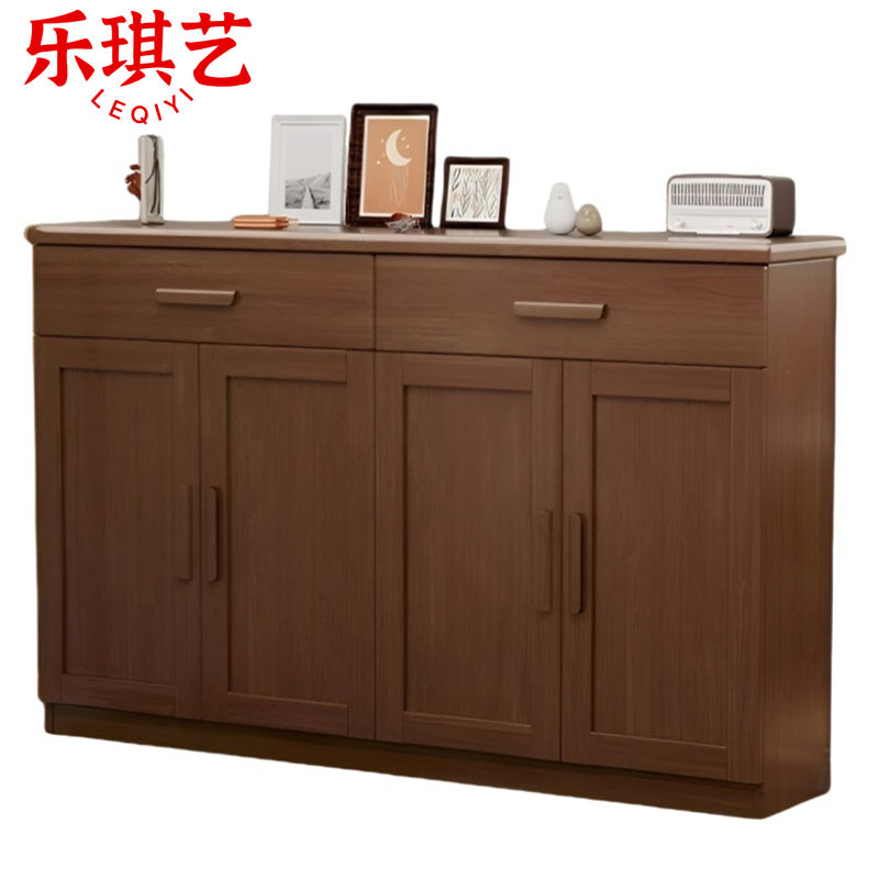 乐琪艺 实木鞋柜 胡桃色四门 个高清大图