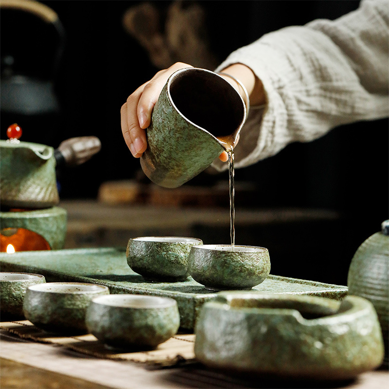 言艺(yanyi) 日式功夫茶具套装整套茶盘家用复古窑变 枯木逢春茶侧把壶9件套