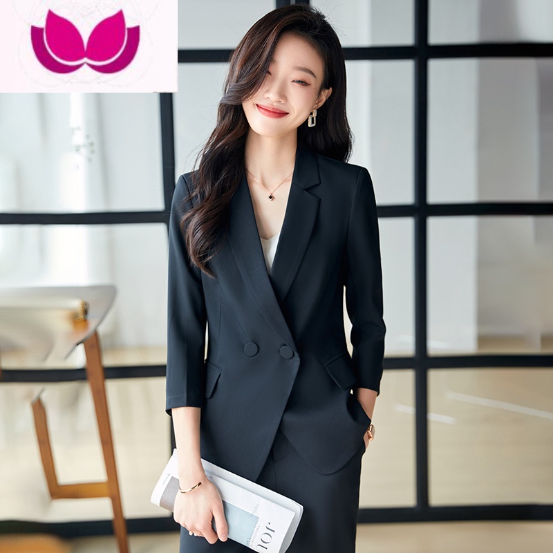 七斓高级感西装外套女夏季薄款休闲气质工作服职业套装小个子西服正装 4XL 黑色西装