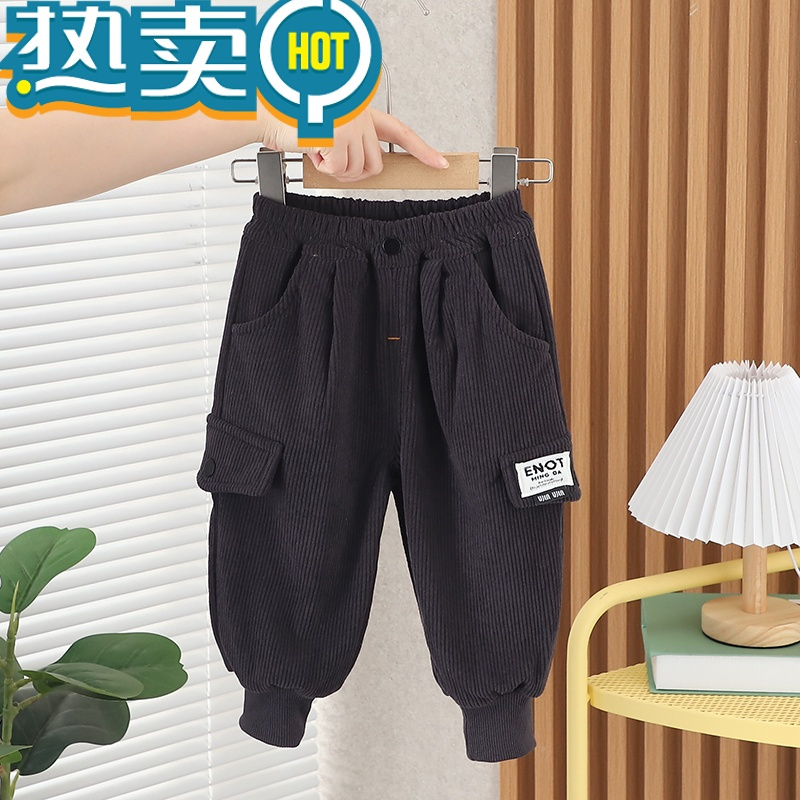 绿彩虹光男童加绒裤子秋冬季洋派休闲宝宝保暖长裤婴儿童冬装小孩可