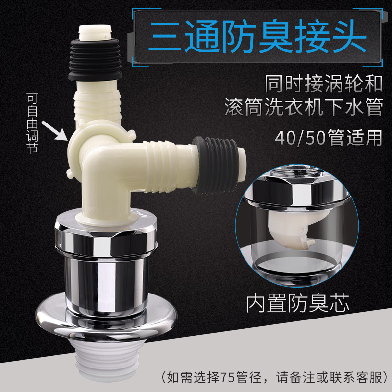 潜水艇洗衣机地漏排水管转接头密封塞防返水 防臭防虫40-50管道一插即用防臭式 XSW-8系列双弯高清大图