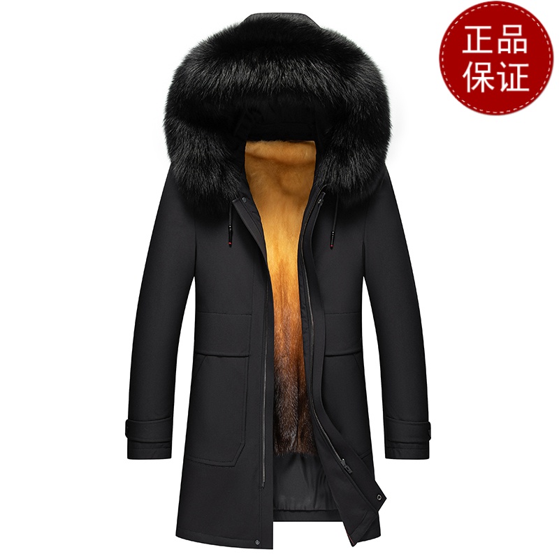黄金水貂绒内胆狐狸毛领整貂派克服男金整貂皮草毛皮一体加厚大衣冬外套2021冬装新款轻奢皮草外套 2166【黑狐狸领+黄金貂内胆】 195-4XL