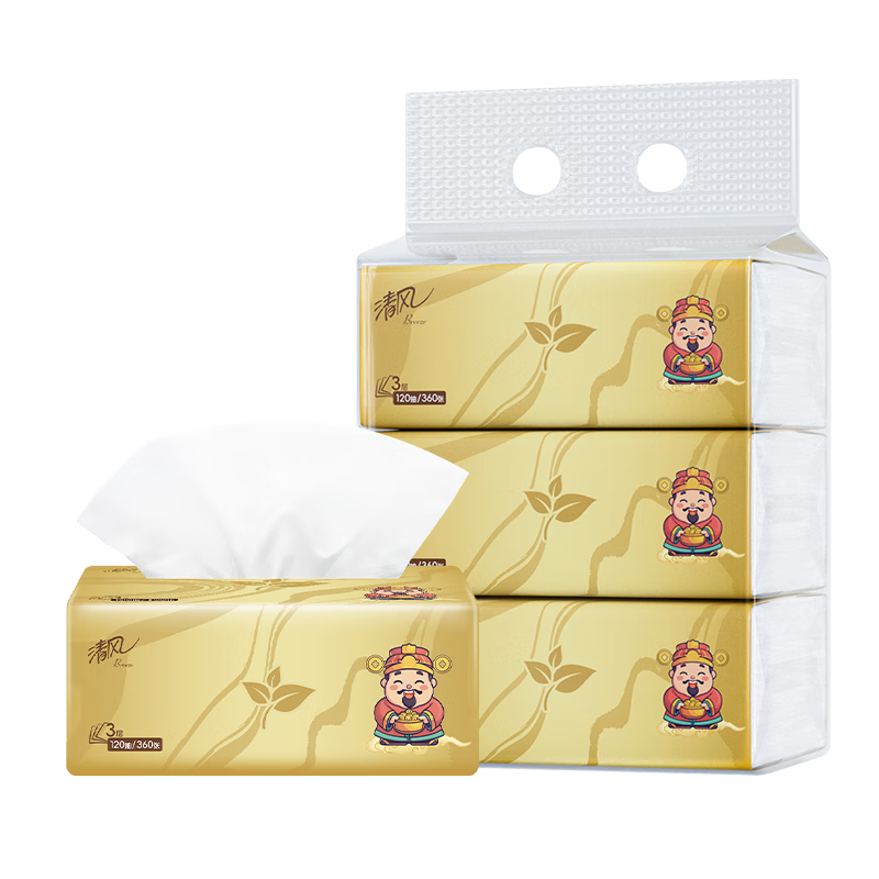 清风 财神系列压花抽纸3层120抽3包