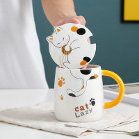 贝瑟斯 可爱浮雕猫咪陶瓷杯办公室喝水杯子陶瓷马克杯牛奶杯
