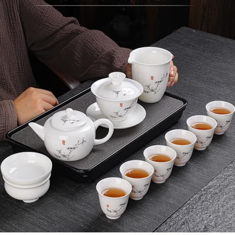 拓牌11头亮光羊脂玉瓷竹报平安