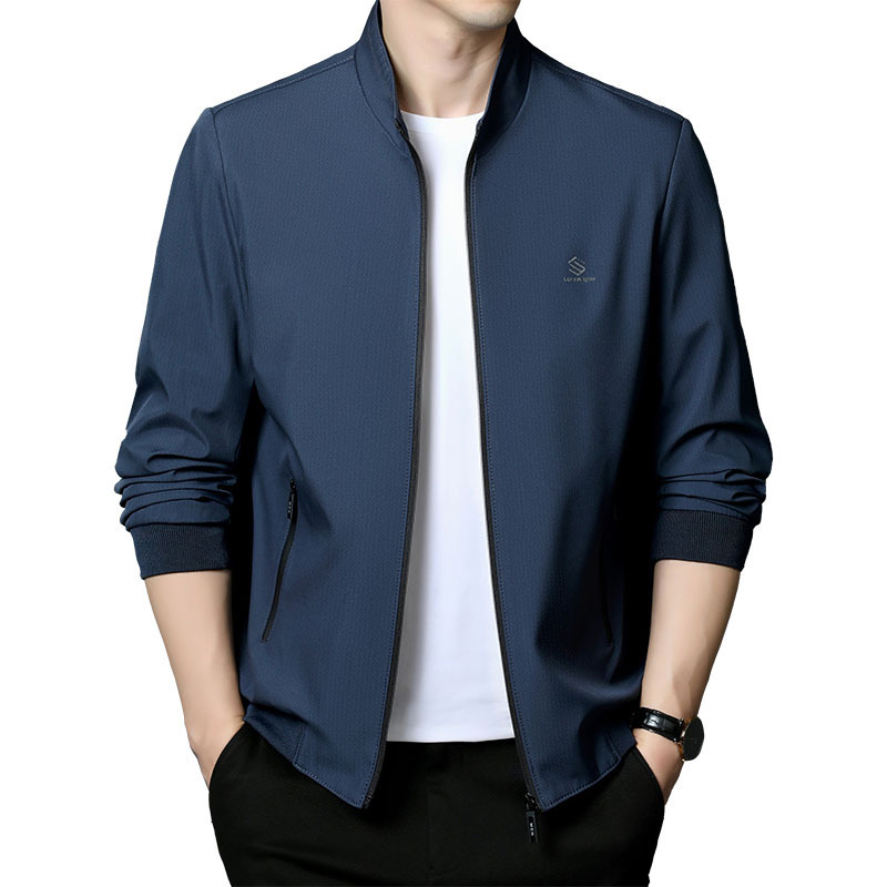 恒源祥夹克男春秋季薄款中年男士茄克爸爸装中老年休闲立领外套男