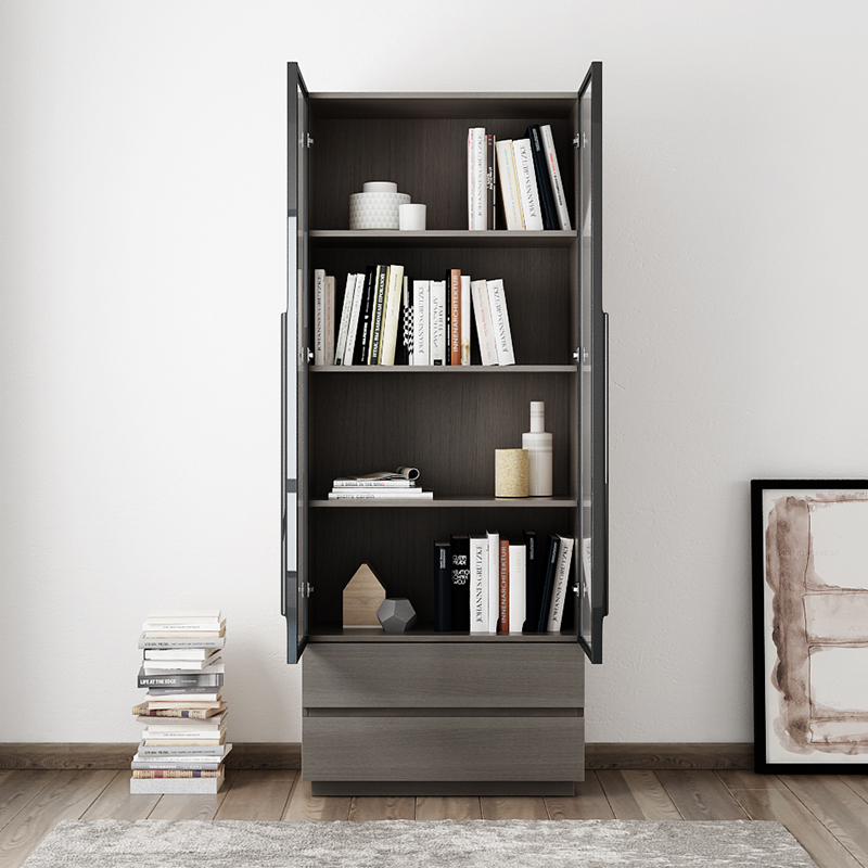 北欧书柜组合现代简约储物柜带置物架玻璃书橱小户型书房家具