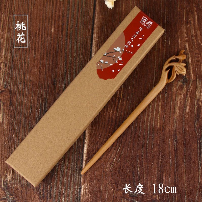 追师桃木古风发簪木质凤花瓶桃花梅花木簪子简约盘发束发簪木钗制 桃花