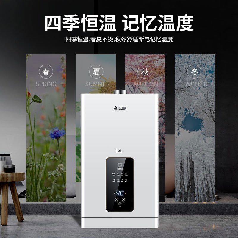 志高（CHIGO）13升 燃气热水器 家用天然气 速热 变频恒温降噪 强排式多点供水 13L JSQ25-H 白色