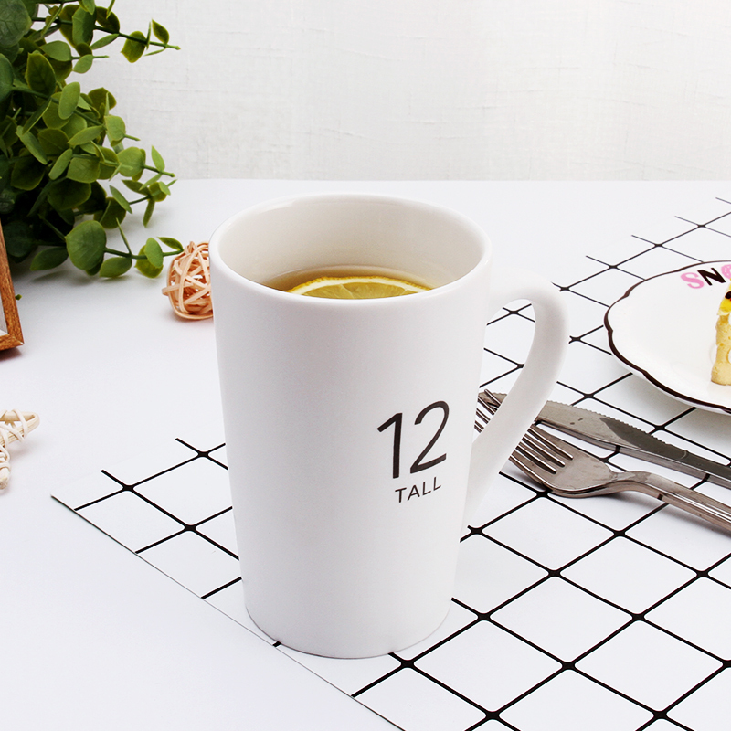 贝瑟斯 陶瓷马克杯办公室水杯茶杯子创意简约咖啡杯 白色12oz