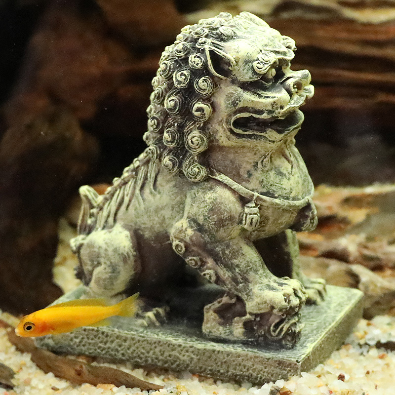 仿真鱼缸造景禅境古佛像水族箱树脂装饰假山石像梦幻狮子摆件高清大图