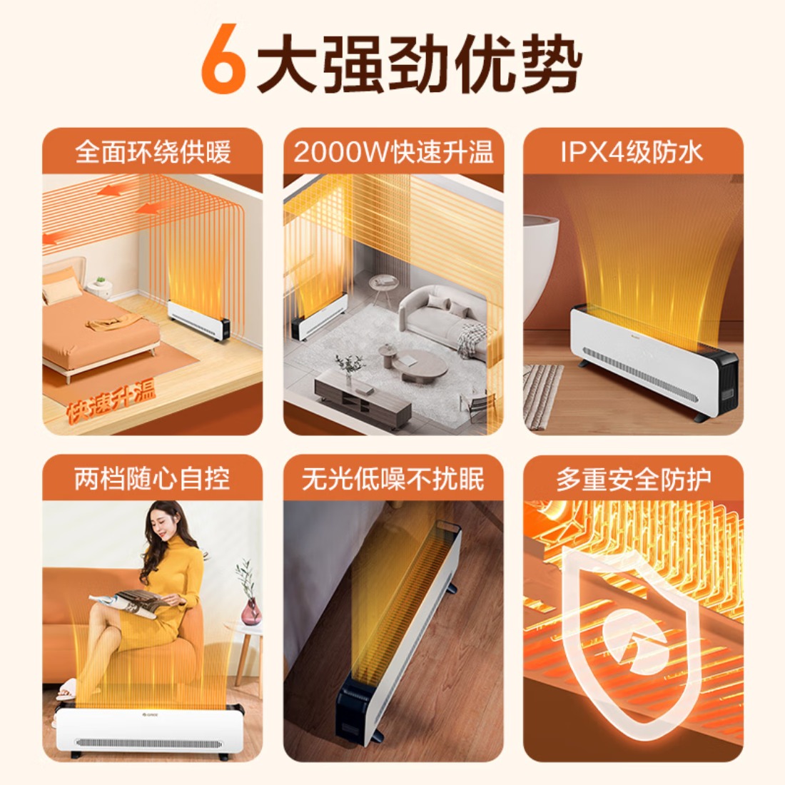 格力(GREE)电热取暖器家用大面积电暖器电暖气片IPX4级防水取暖气浴室干衣暖风机NJF-X6020h高清大图