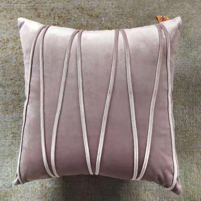 美帮汇现代简约色抱枕靠垫沙发办公室大靠背垫长腰枕床头抱枕套不含芯 压绳款-浅紫 45x45cm（仅枕套）