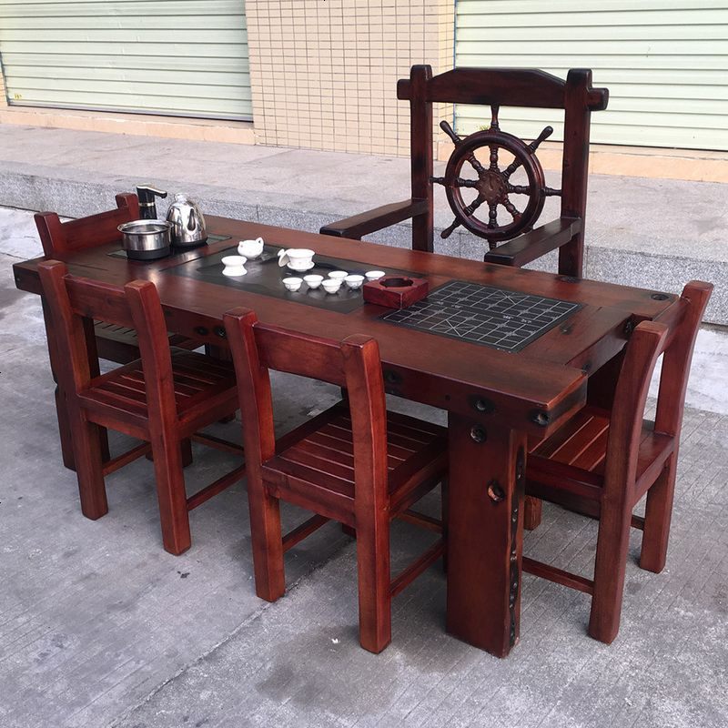 老船木茶桌椅组合功夫茶几客厅仿古小茶台简约实木中式办公泡茶桌