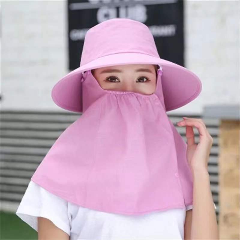春夏季太阳帽遮脸可拆卸防护披肩帽女防晒遮阳户外防紫外采茶帽子-【深红色】1个装;全脸防晒