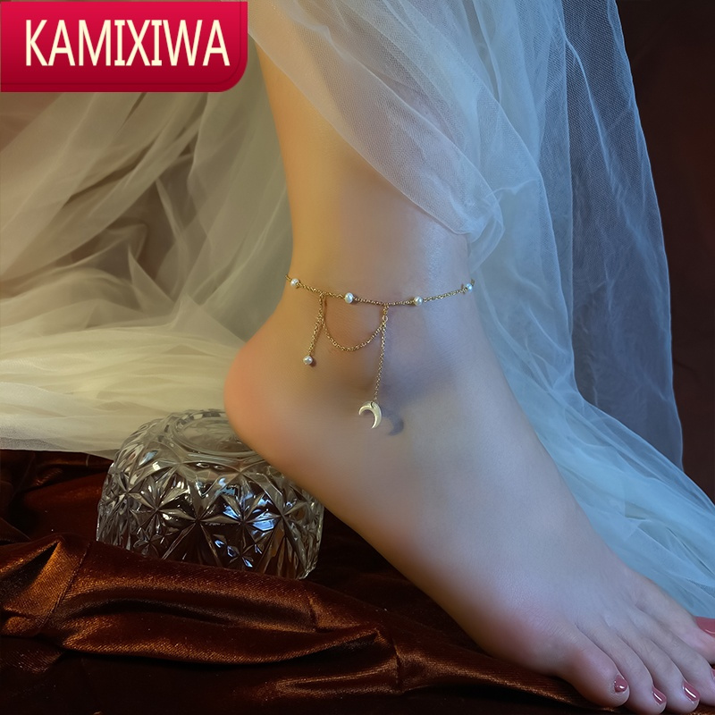 珍珠脚链女款网红性感古风宫廷脚踝链铃铛2021年新款足潮14K KAMIXIWA