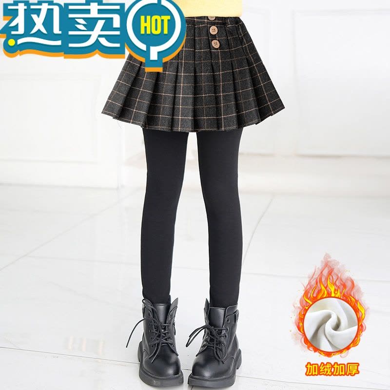 绿彩虹光女童裙裤假两件裙子儿童打底裤秋冬裤裙黑色裤子半身裙加