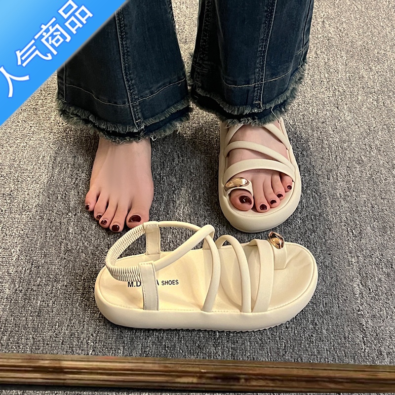 SUNTEK法式凉鞋女2023年新款夏季外穿厚底软底女鞋百搭不累脚沙滩罗马沙高清大图