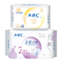 ABC卫生巾棉柔纤薄240mm18片+轻透薄420mm3片日夜用组合2包