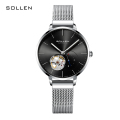 梭伦(SOLLEN)手表简约时尚女表防水款气质细带小巧名牌ins风自动机械表 SL-418 银色黑面
