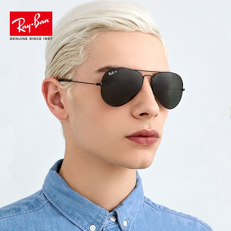 RayBan 雷朋太阳镜墨镜飞行员形男女蛤蟆镜偏光开车司机镜0RB3025 002/58黑色镜框绿色镜片高清大图