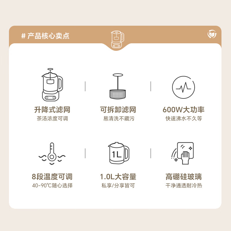 LOTOR浣熊煮茶器养生壶煮茶壶办公室萃茶烧水壶家用迷你升降蒸茶壶小型电热水壶保温一体恒温壶茶具 1L白色[升降茶漏]高清大图