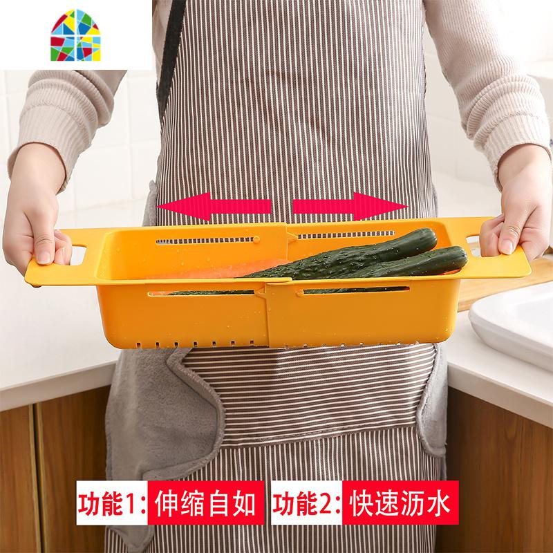 可伸缩厨房洗菜盆子双层镂空洗水果托盘家用厨房餐具架 FENGHOU 灰色/可伸缩洗菜篮洗菜篮高清大图